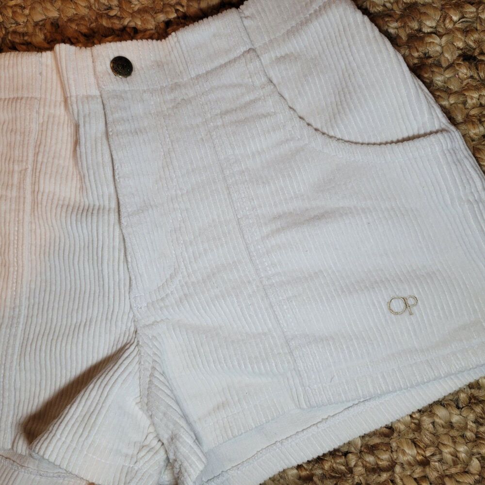 Vintage Ocean Pacific OP Corduroy High Waist Shorts Longrider White Retro XS 2